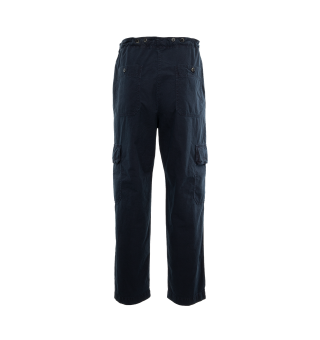 Image 2 of 4 - NAVY - BARENA VENEZIA Oversize work cargo trousers crafted from natural crinkle garment dye 100% cotton canvas. Mid rise in a comfort fit featuring two slashed side pocket, one u-line patch front pocket with button. 