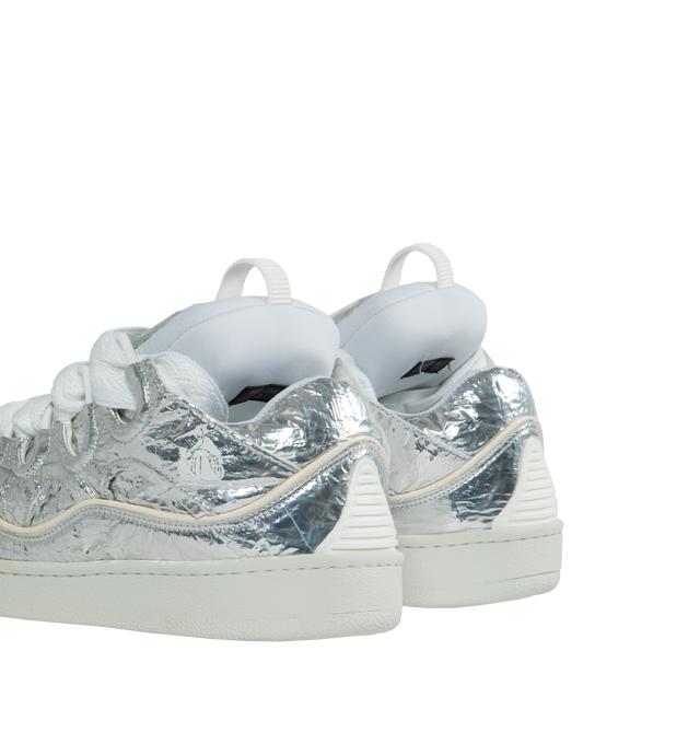 Image 3 of 5 - SILVER - LANVIN Curb Sneakers Metallic featuring leather and mesh upper, front pull loop, front lace-up closure, logo details and rubber sole. 40% polyester, 28% calf, 20% alfa, 7% nylon, 5% polyurethane. 
