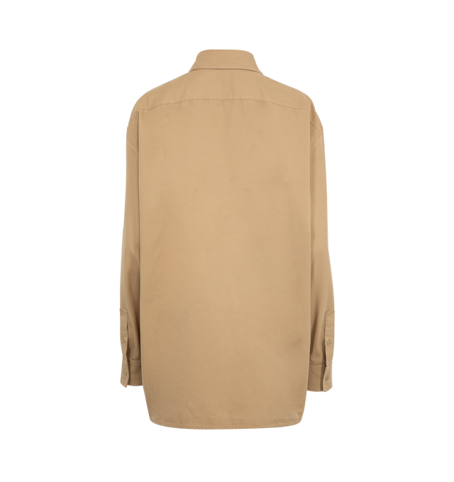 Image 2 of 2 - BROWN - THE ROW Tansy Shirt featuring oversized button-up shirt in soft cotton and cashmere gabardine with slim back yoke and exposed front button placket. 95% cotton, 5% cashmere. Made in Italy. 