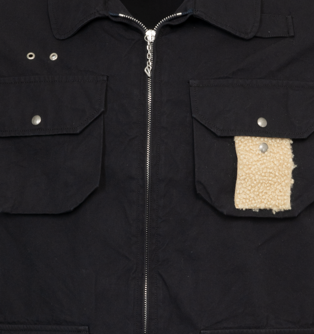 Image 3 of 3 - NAVY - VISVIM Jacket made from a densely woven fine long staple cotton chino cloth featuring custom Swiss riri zip fastener, custom vegetable ivory buttons, custom snap buttons and sheepskin patch detail. 100% COTTON. 