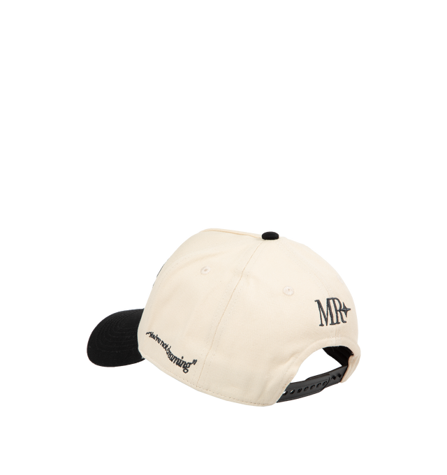 Image 2 of 2 - WHITE - Midnight Rodeo "Reverso" Classic Trucker Hat is crafted from cotton twill and features the brand's signature Midnight Rodeo logo embroidered at the front, "You're Not Dreaming" embroidery at the side panel, and an MR logo embroidered at the back. Designed with an adjustable fit and detailed embroidery throughout, this classic trucker-style cap is finished with a custom lining featuring Midnight Rodeo branding. Main Material: Cotton Twill.  