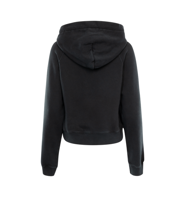 Image 2 of 3 - BLACK - THE ROW Timmi Top featuring cropped fit, hooded, heavy French cotton terry with double-lined hood for softness, kangaroo pocket, and sun-faded finish for a worn-in feel. 93% cotton, 7% polyamide. Made in Italy. 