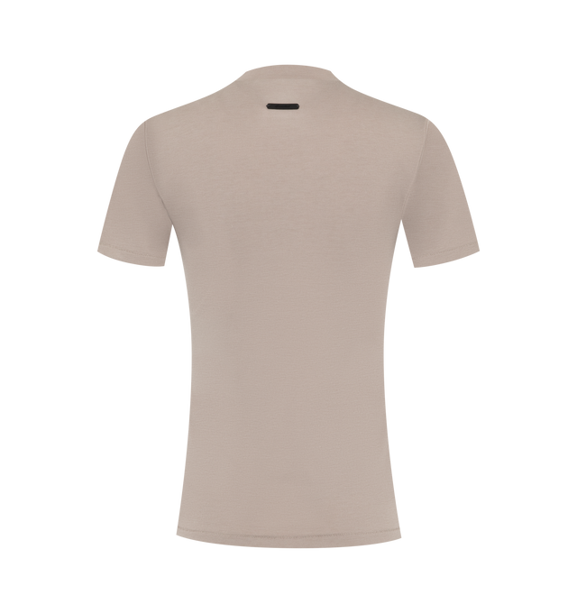 Image 2 of 2 - NEUTRAL - Fear of God Essentials Womens Shrunken Baseball Tee is crafted from lightweight tri-blend jersey. Features a slim cropped fit, rib-knit crew neckline, raglan short sleeves, and signature Essentials label at the back collar. Main Material: 53% Cotton, 40% Polyester, 7% Rayon. 