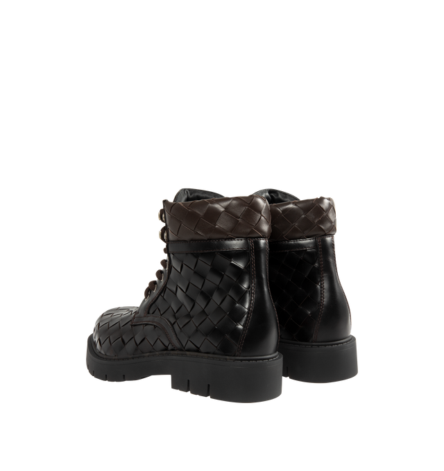 Image 3 of 4 - BLACK - BOTTEGA VENETA Haddock Lace-Up Ankle Boot featuring smooth leather with all-over Intrecciato craftsmanship and rubber outsole. Calfskin, lambskin. Made in Italy. 