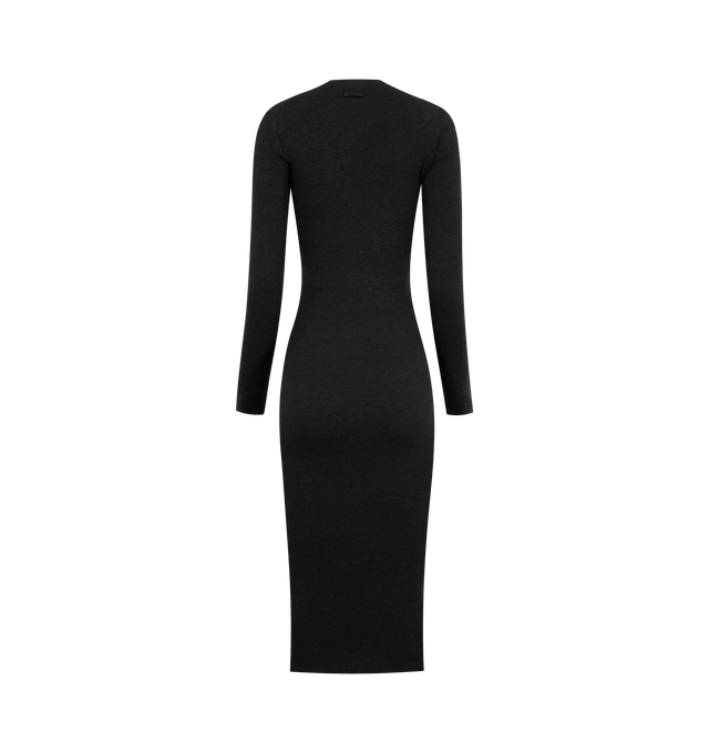 Image 2 of 2 - BLACK - FEAR OF GOD ESSENTIALS Rib Long Sleeve Dress featuring a poly-nylon rib knit, ankle-length, fitted silhouette, rib-knit neckline, long sleeves and a Fear of God Essentials label positioned at the back. 88% polyester, 12% nylon rib knit. 