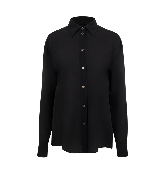 Image 1 of 2 - BLACK - The Row Elia Shirt has a classic collar, an exposed button placket, classic French seams, and button cuffs. 91% silk, 9% elastane. Made in Italy.  