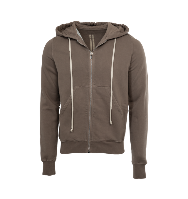 Image 1 of 3 - BROWN - DARK SHADOW Jason Hoodie featuring drawstring at hood, zip closure, patch pockets, rib knit hem and cuffs and integrated logo-woven webbing strap at interior. 100% organic cotton. Made in Italy.  