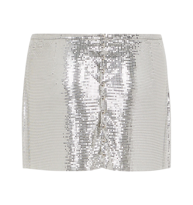 Image 2 of 2 - SILVER - Paco Rabanne Mesh Mini Skirt is a slip-on style with embroidery detailing. 100% aluminum. Made in Madagascar.  