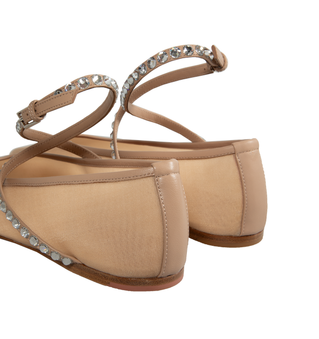 Image 3 of 4 - NEUTRAL - AMINA MUADDI Ane Mesh Crystal Flat featuring square toe, mesh upper and crystal embellished strap. 80% mesh, 20% lambskin. Lining: 80% mesh, 20% lambskin. Sole: 70% leather, 30% rubber. 