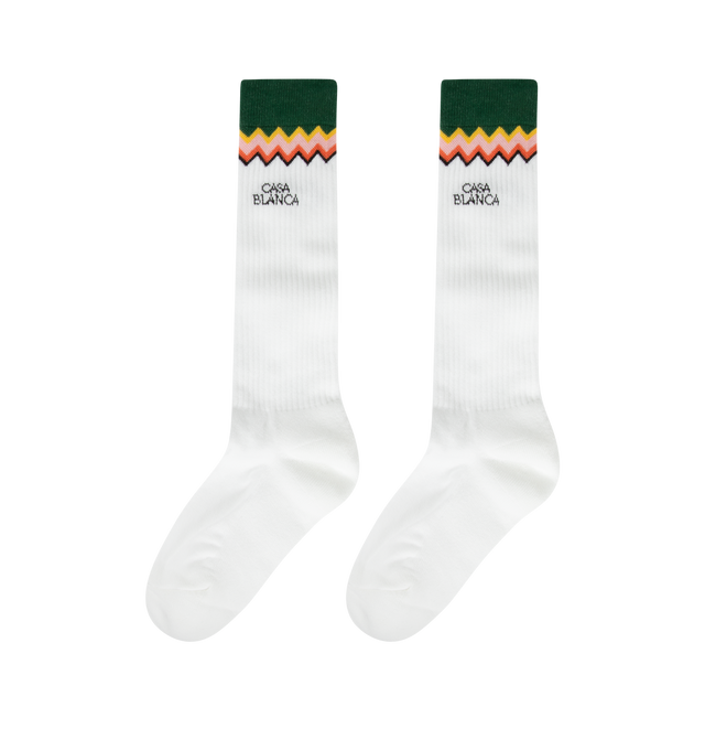Image 2 of 2 - WHITE - CASABLANCA Ribbed Socks featuring intarsia-knit logo, calf-length and stretch-cotton. 80% cotton, 17% polyamide, 3% spandex/elastane. 