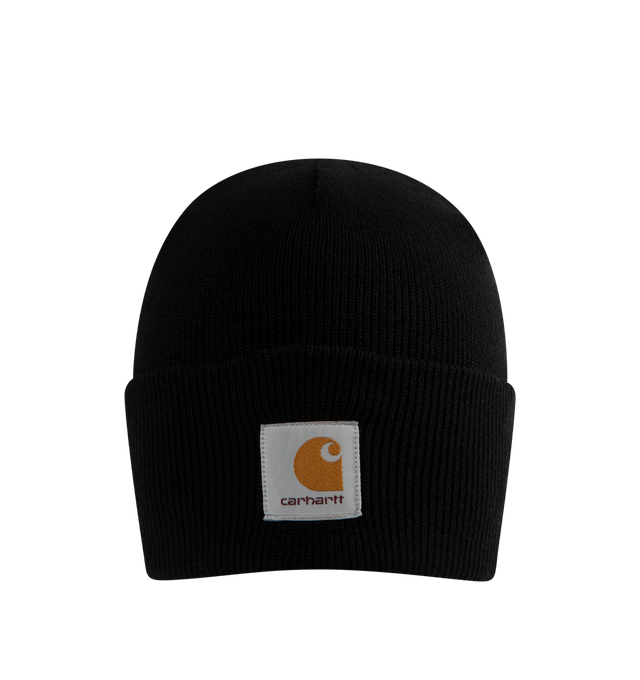 Image 1 of 2 - BLACK - CARHARTT WIP Acrylic Watch Hat featuring a stretchy rib knit, woven Carhartt WIP label on the front and fold over brim. 100% acrylic, 9 gauge. 