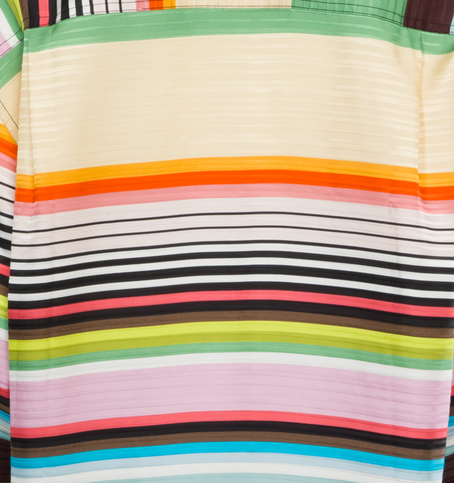Image 4 of 4 - MULTI - CHRISTOPHER JOHN ROGERS Casette Striped Shirt featuring silk-organza, button front closure, oversized fit, dropped shoulder seams, rainbow-colored stripes of varying widths, collar and buttoned cuffs. 