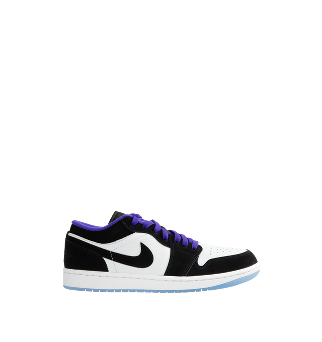 Image 1 of 5 - BLACK - Air Jordan 1 Low Men's Shoes are inspired by the iconic 1985 original and feature a low-top silhouette with timeless basketball heritage styling. Designed with a clean, versatile profile, this classic sneaker pairs easily with any wardrobe while delivering the unmistakable look that made the AJ1 a cultural icon. Main Material: Leather Upper. Closure: Lace-Up. Details: Air Jordan 1 Low Silhouette, Signature Wings Branding, Perforated Toe Box, Classic Cupsole Construction. Color: White/ 