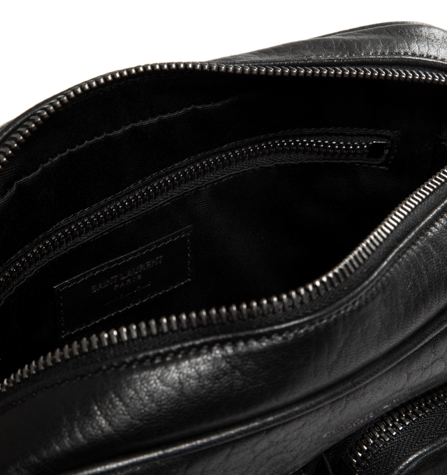 Image 3 of 3 - BLACK - SAINT LAURENT City Camera Bag featuring top zip closure, embossed logo, two zip pockets on front, adjustable shoulder strap and one interior zip pocket. 8.7 X 7.1 X 3.9 inches. 90% lambskin, 10% brass. 