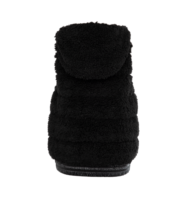 Image 2 of 3 - BLACK - MONCLER Padded Teddy Zip-Up Vest featuring teddy fleece, nylon laqu trim, nylon laqu lining, down-filled, adjustable hood, zipper closure, zipped pockets and hem with elastic drawstring fastening. 100% polyester. 100% polyamide/nylon. Padding: 90% down, 10% feather. 