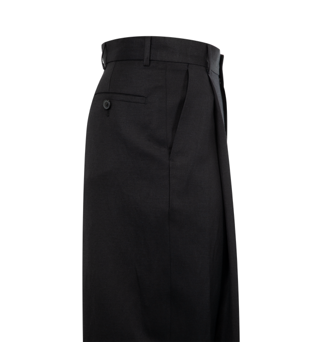 Image 3 of 3 - BLACK - DRIES VAN NOTEN Tailored Pant featuring belt loops, pin and zip closure concealed by flap, two side pockets, wide leg, two back pockets. 56% wool, 44% flax. 