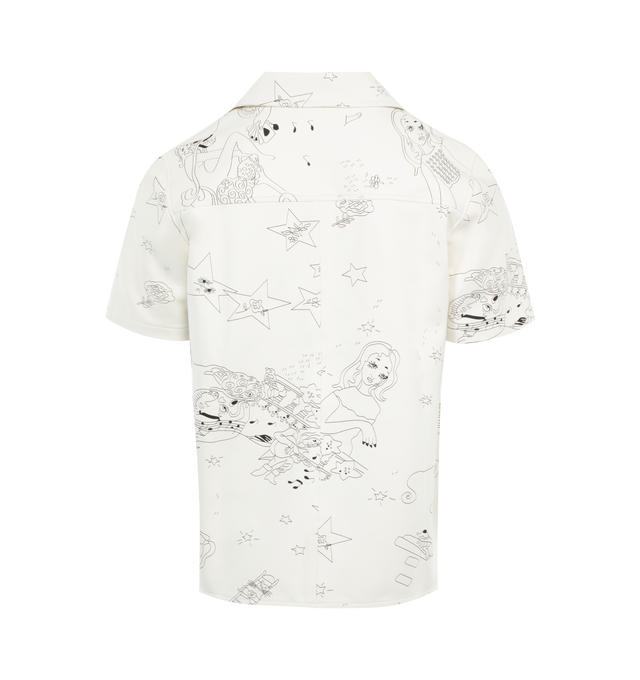 Image 2 of 2 - WHITE - COUT DE LA LIBERTE Robbie Princess Leather Bowling Shirt featuring notched collar, front button closure, chest patch pocket and short sleeves. 100% lambskin. Made in USA. 