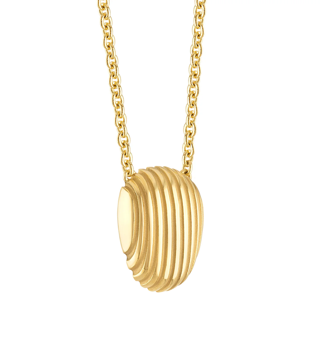 Image 2 of 2 - GOLD - PAMELA ZAMORE Isla Shield Necklace featuring hand-finished 18K gold, 6g. Height 19 mm. 16/18" round cable chain. 