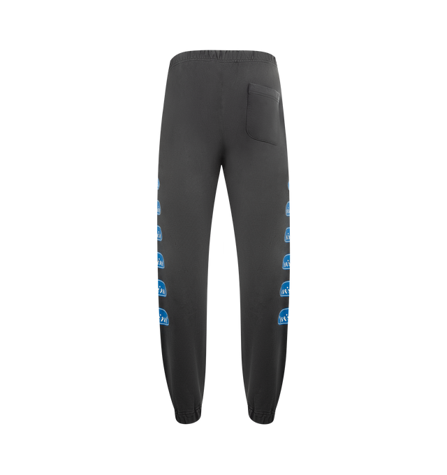 Image 2 of 3 - BLACK - SAINT MICHAEL Love Among Sweatpants featuring elastic waist with drawstrings, side pockets, back pocket, clutch gasset, no side seam and graphic print on front and down legs. 100% cotton. Made in Japan. 