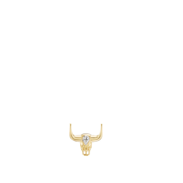 Image 1 of 2 - GOLD - Uniform Object Mini Bull Pin featuring 11 g of 18K yellow gold with a 0.58 ct pear-cut diamond. Handcrafted in New York City. Hirshleifers offers a range of pieces from this collection in-store. For personal consultation and detailed information about jewelry, please contact our dedicated stylist team at personalshopping@hirshleifers.com. 
