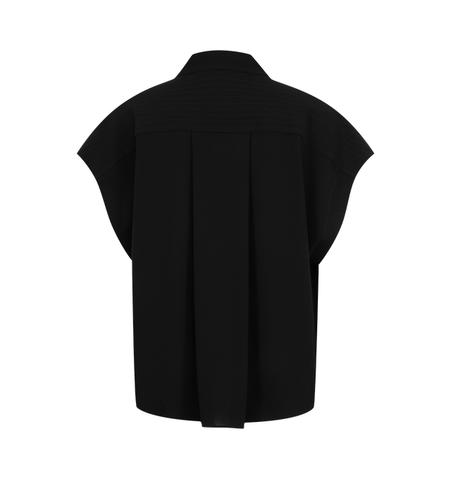 Image 2 of 2 - BLACK - Isabel Marant Womens Selene-GB Top is crafted from a textured acetate blend. Features a relaxed silhouette with a stand collar, self-tie neck bow, concealed button-front closure, cap sleeves, and a curved hem. Main Material: 60% Acetate, 40% Polyester. Made in Romania. 