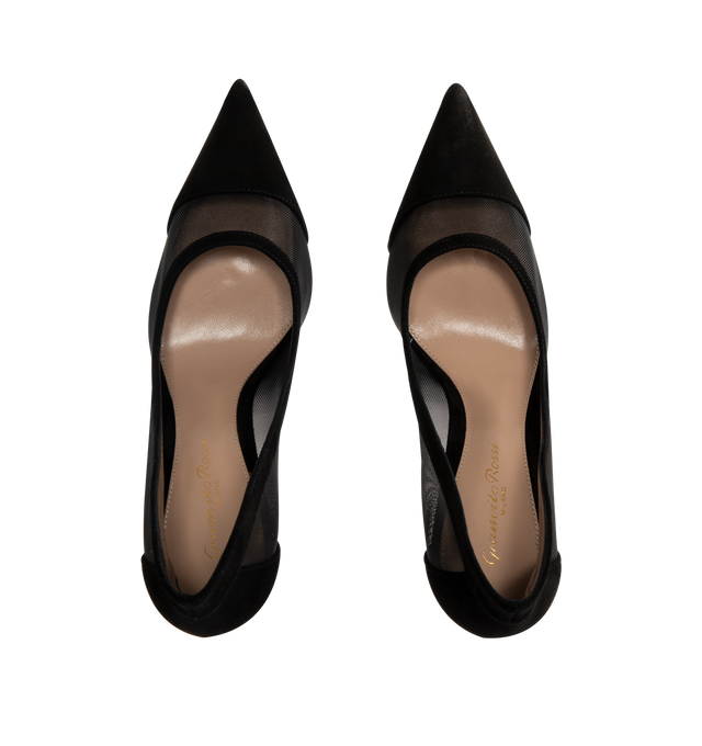 Image 4 of 4 - BLACK - Gianvito Rossi Womens Pumps are crafted from suede and mesh. Feature a pointed toe, stiletto heel, leather and fabric lining, and leather sole. Main Material: Suede, Mesh; Lining: Leather, Fabric; Sole: Leather. Made in Italy. 