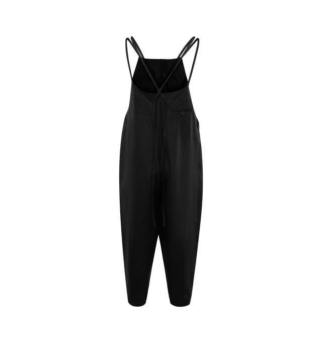 Image 2 of 2 - BLACK - BODE Linen Gardner Jumpsuit featuring button front, double tank straps, loose fit and tapered hem. 100% cotton.  