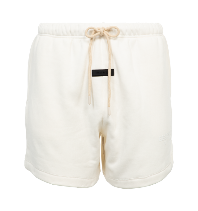 WHITE - FEAR OF GOD ESSENTIALS SWEATSHORT features an elongated drawstring, side slit pockets and signature logo appliqu�s. 80% cotton, 20% polyester.