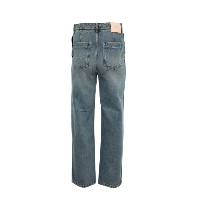 Image 2 of 4 - BLUE - LOEWE Jeans crafted in medium-weight washed cotton denim in  regular fit and regular length with a mid waist and loose leg. Featuring belt loops, concealed button fly, slash pockets, rear patch pockets and LOEWE embossed leather patch placed at the back. 