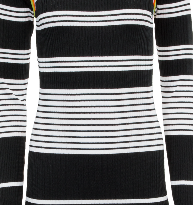 Image 3 of 3 - BLACK - CHRISTOPHER JOHN ROGERS Open Back Ribbed Knit Dress featuring long sleeves, midi length, stripes throughout and open back. 5% viscose, 40% nylon, 9% elastane, 6% cotton. 