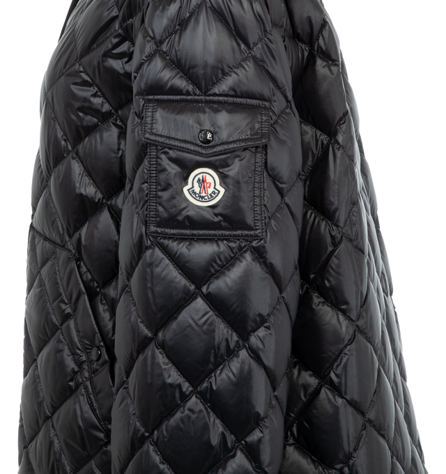 Image 3 of 3 - BLACK - Moncler Diamond Puffer Jacket has a 2 way zip front closure, drawstring hood, elastic cuffs, and front snap welt pockets. Lined. 100% nylon.  