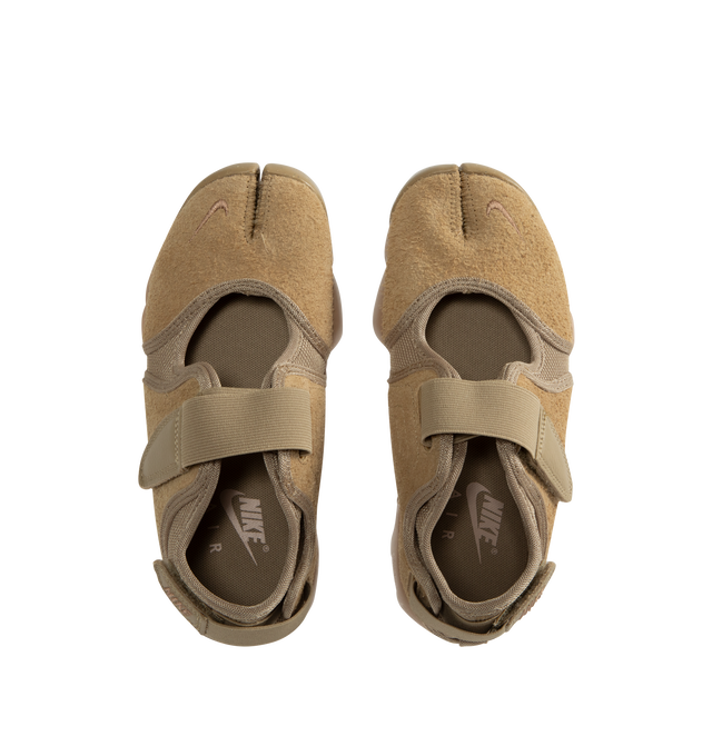 Image 5 of 5 - BROWN - NIKE Air Rift Sneaker featuring soft suede upper with hook-and-loop straps for easy adjusting, split-toe design and a plush foam midsole with Air cushioning in the heel. 