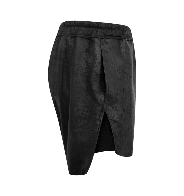 Image 3 of 3 - BLACK - Rick Owens Leather Shorts featuring drawstring at elasticized waistband, two-pocket styling, raw edge at cuffs, vented outseams and full cupro satin lining. 100% lamb leather. Lining: 100% cupro. Made in Italy. 