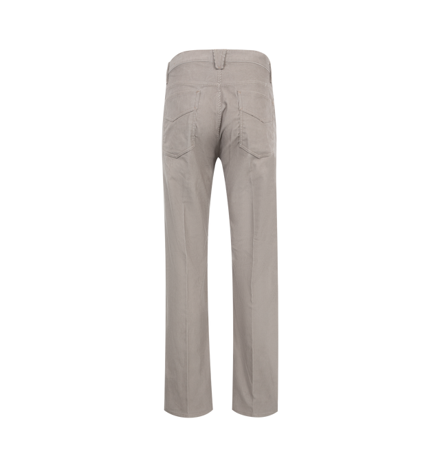 Image 2 of 3 - GREY - Needles Straight Corduroy Jeans have a snap and zipper fly closure, a slim and straight fit, curved side pockets, rear patch pockets, and an embroidered logo. 85% cotton, 15% polyester. Made in Japan.  