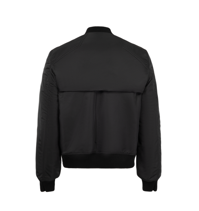 Image 3 of 4 - BLACK - Rick Owens Men's 2 Piece Flight Jacket is crafted from washed bomber satin and features a modular two-piece construction with a sleeveless zip-front body and detachable sleeve overlay. Designed with two vertical zip pockets, two diagonal front zip pockets, zipped forearm pockets, a diagonal upper-arm pocket, and a front strap with metal buckle detail, this runway style combines utilitarian functionality with the brand's signature experimental approach. Finished with rib-knit trims and 