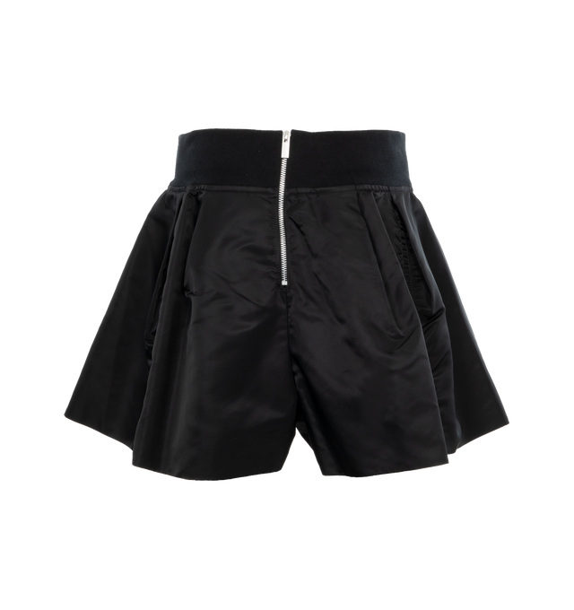 Image 2 of 4 - BLACK - SACAI Nylon Twill Shorts featuring waistband, side slit pockets, back zipper and wide legs. 100% nylon. 