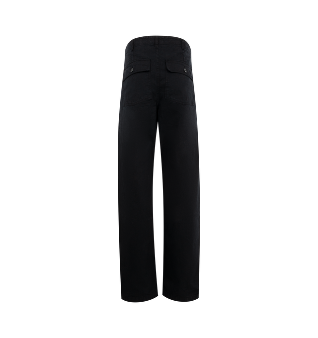 Image 2 of 3 - BLACK - Noah Pleated Fatigue Pants have a zip fly and button closure, dual pleats, front slant pockets, and back button-flap patch pockets. 100% cotton. Made in Portugal.  