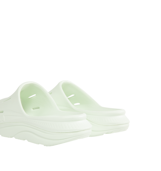 Image 3 of 4 - GREEN - HOKA Ora Recovery Slide 3 featuring perforated rubber upper with EVA sole, slip-on styling and molded footbed.  