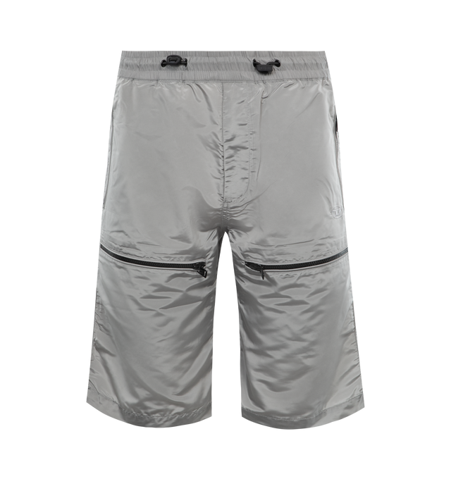 Image 1 of 3 - GREY - DIESEL P-Mckell Shorts featuring elasticated drawstring waistband, two side zip-fastening pockets, front zip fastening pockets, two rear zip-fastening pockets and embroidered Oval D to the front. 100% nylon. 