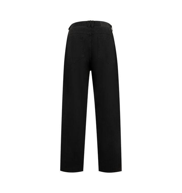Image 2 of 3 - BLACK - Willy Chavarria Men's True Bad Boy Jean is crafted from cotton denim and features an exaggerated oversized silhouette with a low-rise waist and dropped crotch. Designed with an extra-wide leg, this designer jean is detailed with a gold-tone button fly, signature "W" belt loops with a key loop, classic five-pocket construction, and a leather "WILLY" patch at the back. Main Material: 100% Cotton. Made in USA. 