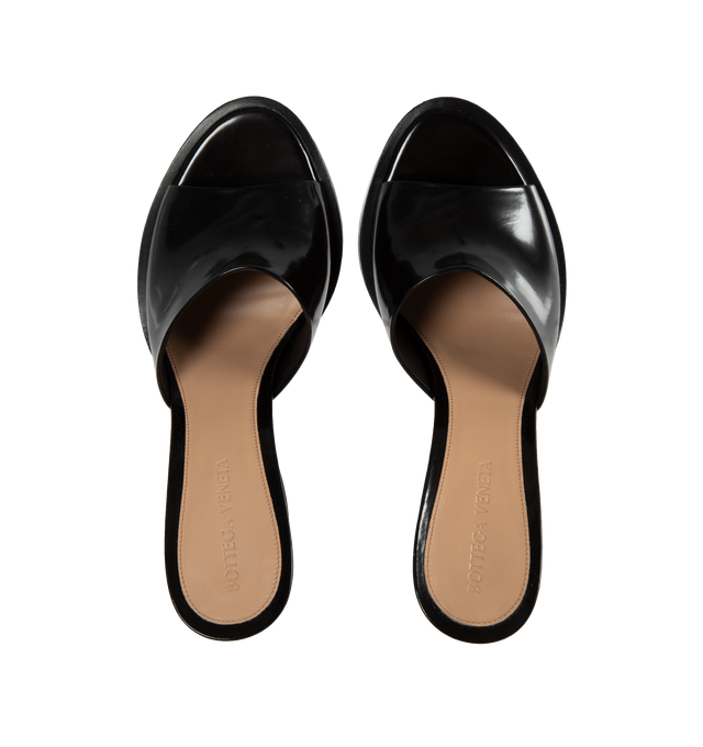 Image 4 of 4 - BLACK - BOTTEGA VENETA Cha-Cha Patent Leather Mules featuring slip on, curved block heels and rounded toes. 100% calfskin. 