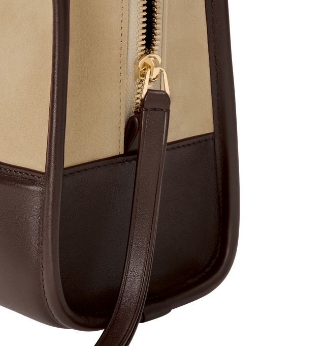Image 14 of 17 - BROWN - LOEWE Small Amazona 180 Bag in suede featuring a relaxed silhouette anchored by a single toron top handle, designed to be carried open, while a concealed closure secures the main compartment, three carry options: short handle, removable shoulder strap and crossbody, zip closure with two leather zip pullers, two compartments, main compartment closed with magnetic closure, internal flat pocket, left side d-ring for customization, suede and nappa lambskin lining, embossed LOEWE and emb 