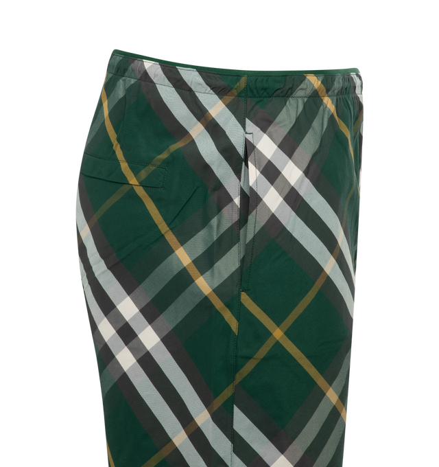 Image 3 of 3 - GREEN - BURBERRY Check Swim Shorts featuring nylon twill, printed with the Burberry Check, relaxed fit, lined in mesh, elasticated waist with interior drawcord, side slip pockets and back press-stud welt pocket. 100% polyamide. Trim: 92% polyester, 8% elastane. Lining: 100% polyester. Made in Portugal. 