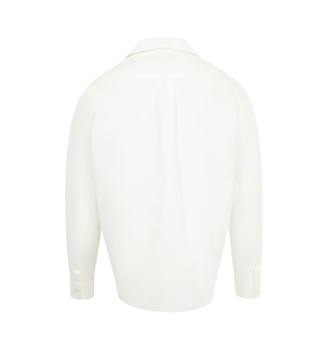 Image 2 of 2 - WHITE - OUR LEGACY Funnel Shirt featuring Italian cotton poplin, relaxed, boxy fit, mother of pearl buttons, a wide placket, two chest patch pockets and a folded funnel collar. 100% cotton. 