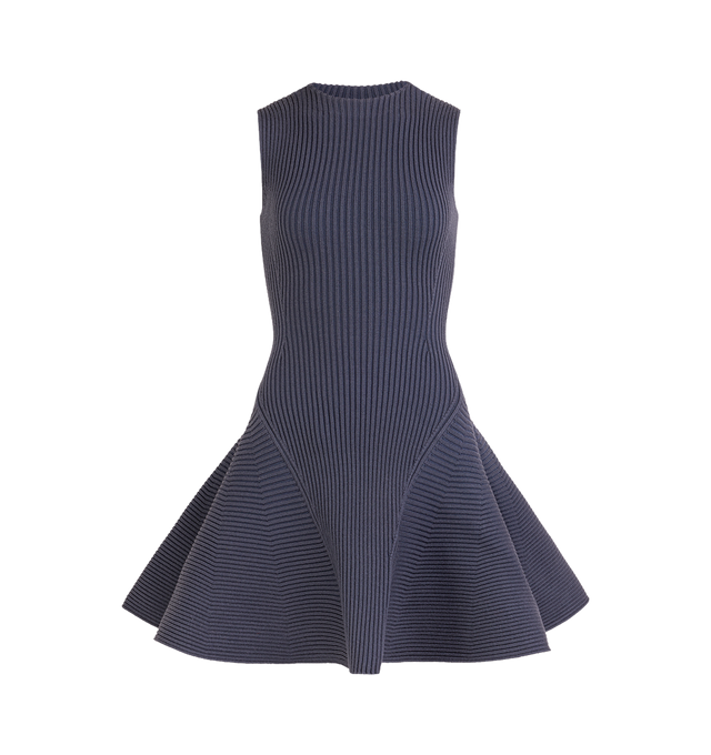 Image 1 of 1 - PURPLE - Alaa Women's Rib Knit Skater Dress is crafted from a wool blend with a touch of stretch for comfort and shape retention. The sleeveless, crew-neck design features a fitted bodice that flares into a feminine knee-length skirt, creating the brand's signature fit-and-flare silhouette. Main Material: 89% wool, 10% polyamide, 1% elastane. Flounce: 85% wool, 14% polyamide, 1% elastane. Made in Italy. 
