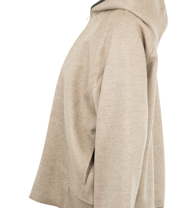 Image 3 of 3 - BROWN - BOTTEGA VENETA Double Face Wool Blouson featuring leather piping, double-face wool, hood, zipper closure, half lined and relaxed fit. 100% wool. Made in Italy. 