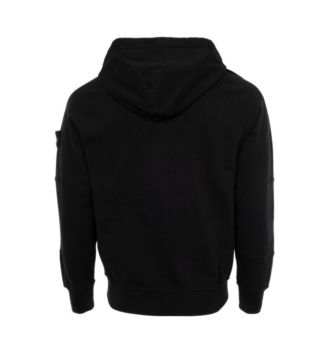 Image 2 of 3 - BLACK - STONE ISLAND Zip Hoodie featuring drawstring at hood, zip closure, rib knit hem and cuffs and detachable logo patch at sleeve. 100% cotton. Made in Turkey. 
