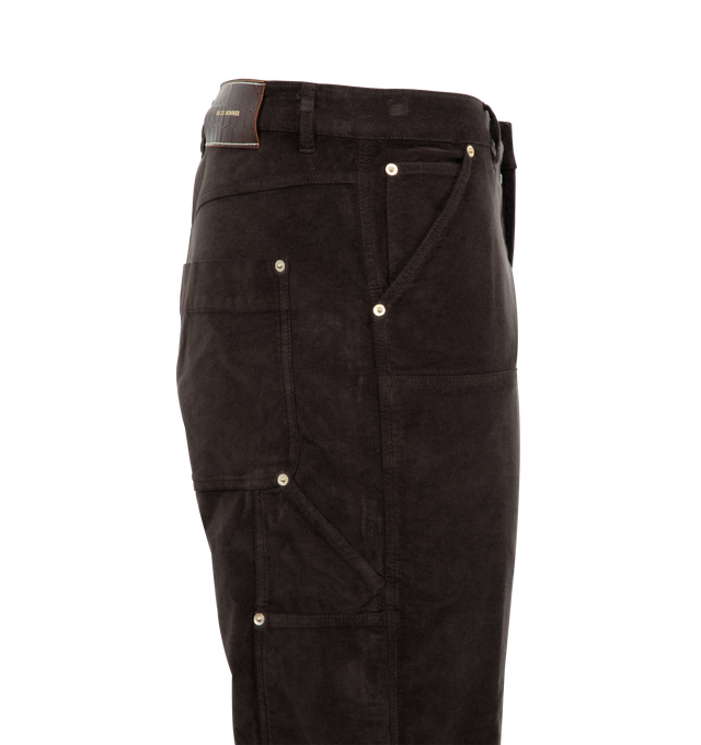 Image 3 of 3 - BROWN - WALES BONNER Kingston Trouser featuring a double knee panel, brass rivets, zip and button closure and straight fit. 98% cotton, 2% elastane. Made in Portugal.  