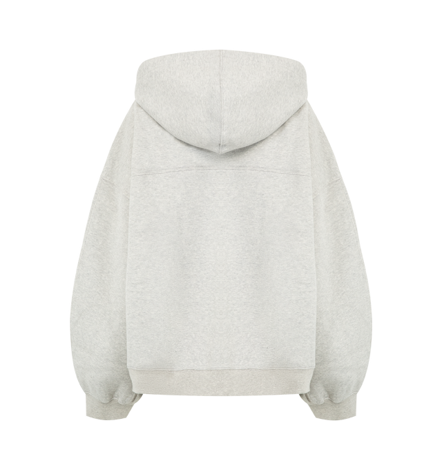 Image 2 of 2 - GREY - RUADH The Scott Hoodie featuring a softly-rounded silhouette, cut in washed organic cotton. The fluid shape has the ease and versatility of a classic hoodie but with thoughtful, sculptural detailing. The Scott features a two-way zipper for styling options, drawcord at hood to cinch, and RADH emblem embroidery at sleeve edge. 100% organic cotton. Made in Portugal. 