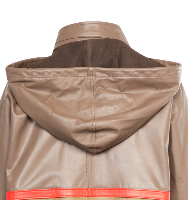Image 3 of 5 - BROWN - THE ROW Jilly Jacket featuring soft nappa leather with convertible hood that folds into collar, drawstring at hood and hem, stand collar, zip closure, welt pockets, elasticized cuffs and zippered side welt pockets. 100% calfskin leather. Lined in 100% cashmere. Made in Italy. 